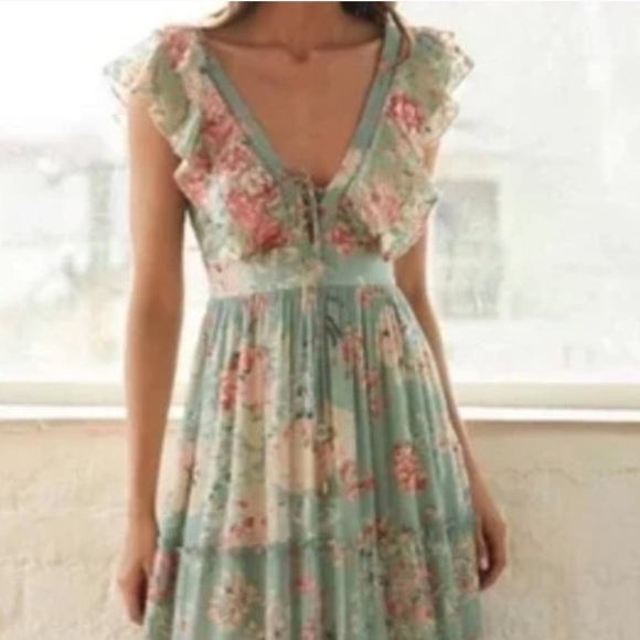 New House of Harlow Patchwork Floral Print V Neck Tiered Maxi Dress🌸 Large NWOT - Picture 3 of 14